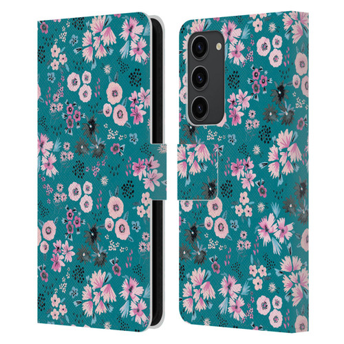 Ninola Floral Patterns Little Dark Turquoise Leather Book Wallet Case Cover For Samsung Galaxy S23+ 5G