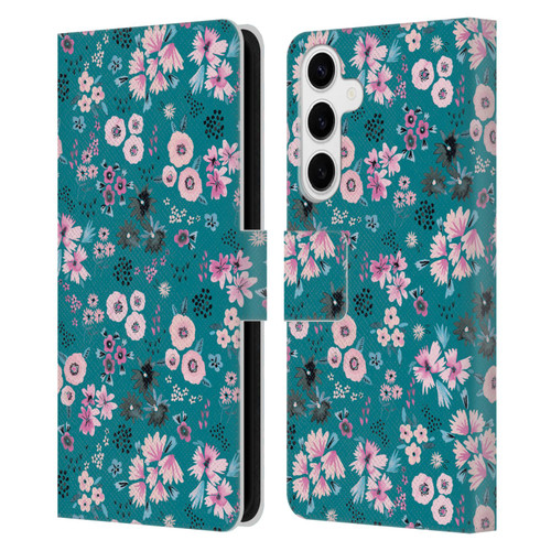 Ninola Floral Patterns Little Dark Turquoise Leather Book Wallet Case Cover For Samsung Galaxy S24+ 5G