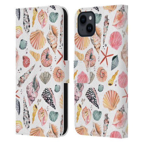Ninola Ocean Sea Shells Leather Book Wallet Case Cover For Apple iPhone 15 Plus