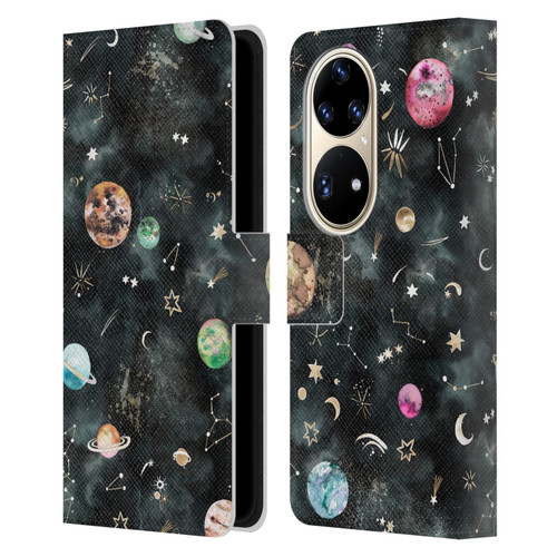 Ninola Watercolor Patterns Space Galaxy Planets Leather Book Wallet Case Cover For Huawei P50 Pro