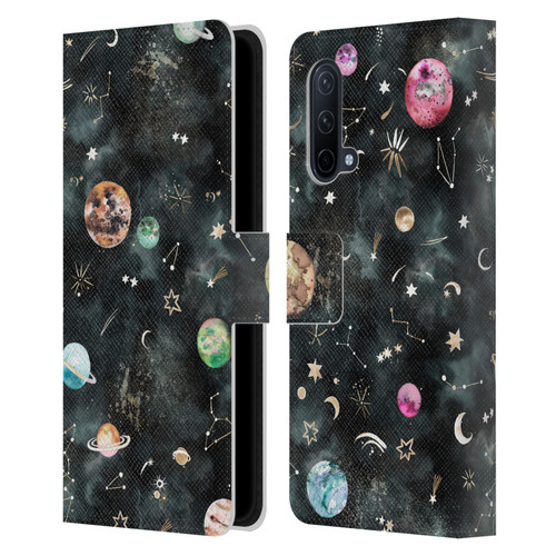 Ninola Watercolor Patterns Space Galaxy Planets Leather Book Wallet Case Cover For OnePlus Nord CE 5G
