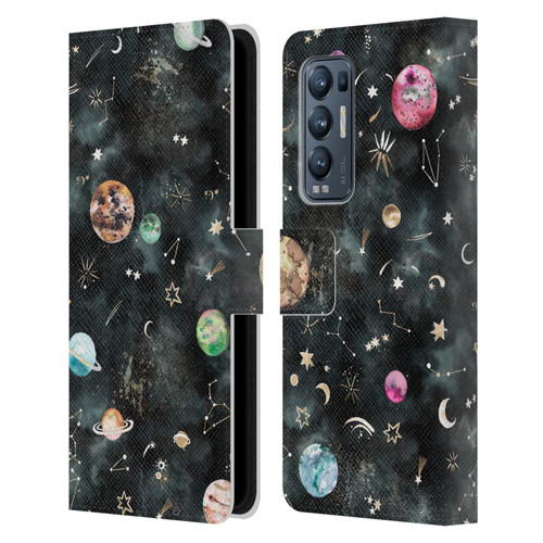 Ninola Watercolor Patterns Space Galaxy Planets Leather Book Wallet Case Cover For OPPO Find X3 Neo / Reno5 Pro+ 5G