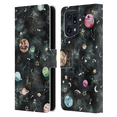 Ninola Watercolor Patterns Space Galaxy Planets Leather Book Wallet Case Cover For OPPO Find X5