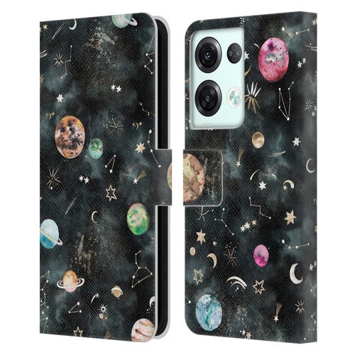 Ninola Watercolor Patterns Space Galaxy Planets Leather Book Wallet Case Cover For OPPO Reno8 Pro