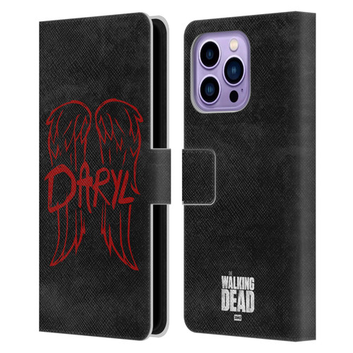 AMC The Walking Dead Daryl Dixon Iconic Wings Logo Leather Book Wallet Case Cover For Apple iPhone 14 Pro Max