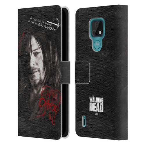 AMC The Walking Dead Daryl Dixon Iconic Grafitti Leather Book Wallet Case Cover For Motorola Moto E7