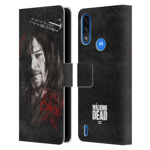 AMC The Walking Dead Daryl Dixon Iconic Grafitti Leather Book Wallet Case Cover For Motorola Moto E7 Power / Moto E7i Power