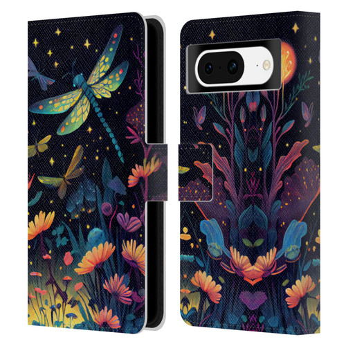 JK Stewart Art Dragonflies In Night Garden Leather Book Wallet Case Cover For Google Pixel 8