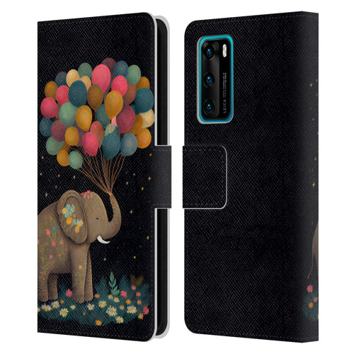 JK Stewart Art Elephant Holding Balloon Leather Book Wallet Case Cover For Huawei P40 5G