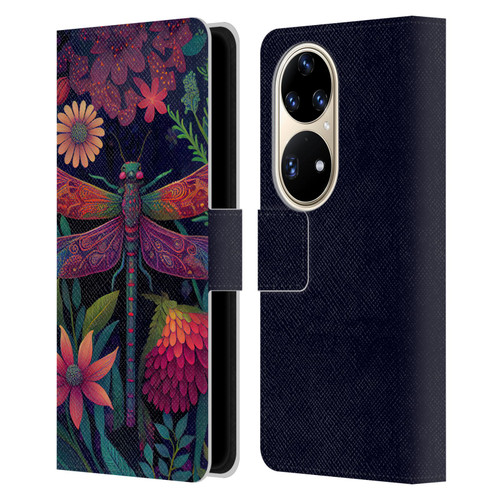 JK Stewart Art Dragonfly Purple Leather Book Wallet Case Cover For Huawei P50 Pro