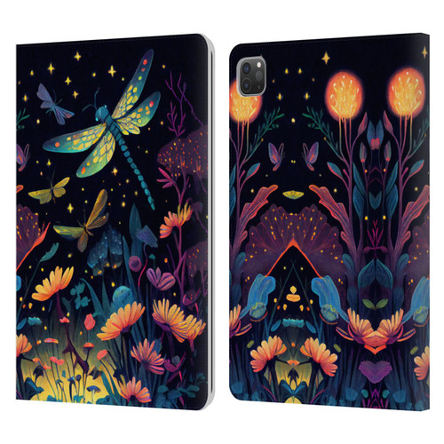 JK Stewart Art Dragonflies In Night Garden Leather Book Wallet Case Cover For Apple iPad Pro 11 2020 / 2021 / 2022
