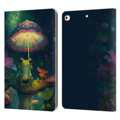 JK Stewart Art Frog With Umbrella Leather Book Wallet Case Cover For Apple iPad 9.7 2017 / iPad 9.7 2018