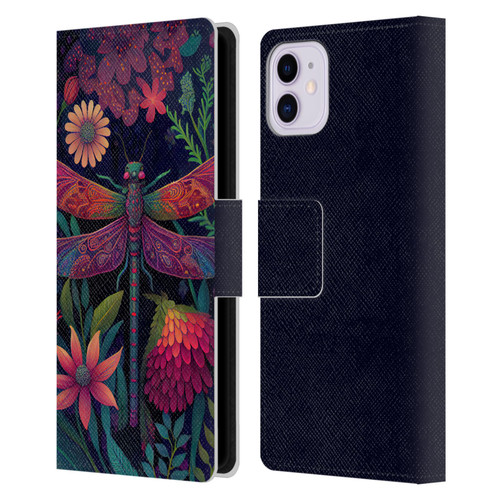 JK Stewart Art Dragonfly Purple Leather Book Wallet Case Cover For Apple iPhone 11
