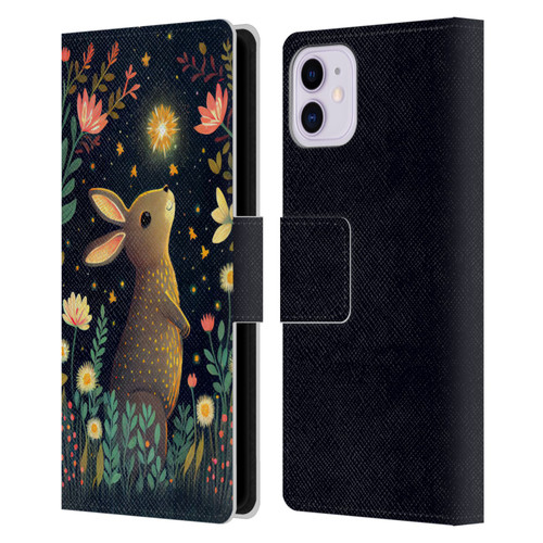 JK Stewart Art Rabbit Catching Falling Star Leather Book Wallet Case Cover For Apple iPhone 11