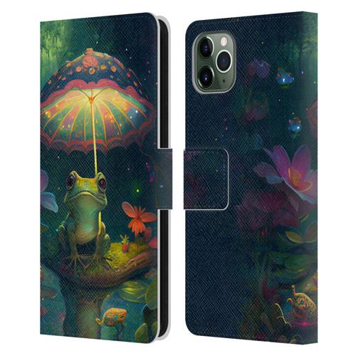 JK Stewart Art Frog With Umbrella Leather Book Wallet Case Cover For Apple iPhone 11 Pro Max