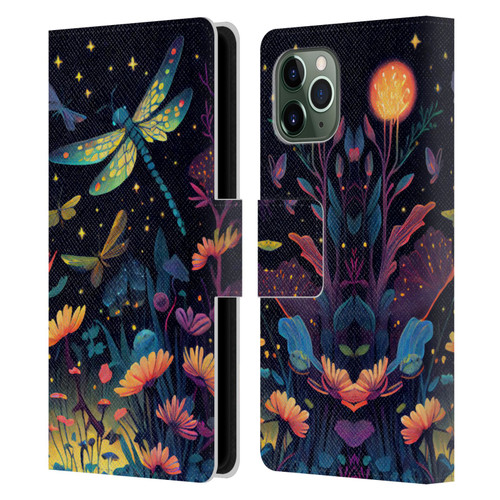 JK Stewart Art Dragonflies In Night Garden Leather Book Wallet Case Cover For Apple iPhone 11 Pro