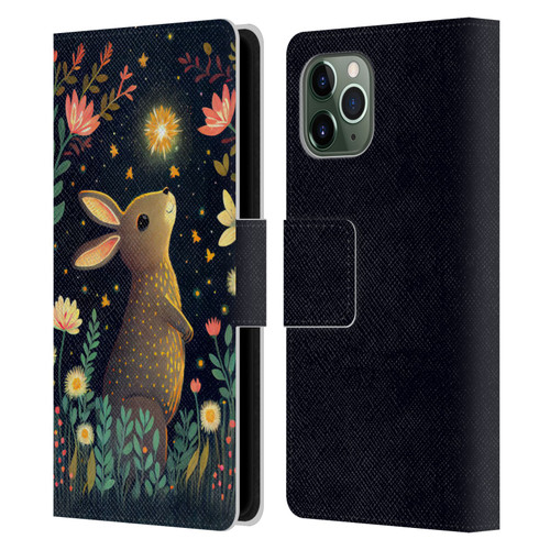 JK Stewart Art Rabbit Catching Falling Star Leather Book Wallet Case Cover For Apple iPhone 11 Pro
