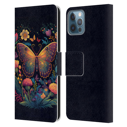 JK Stewart Art Butterfly In Night Garden Leather Book Wallet Case Cover For Apple iPhone 12 / iPhone 12 Pro