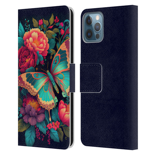 JK Stewart Art Butterfly And Flowers Leather Book Wallet Case Cover For Apple iPhone 12 / iPhone 12 Pro