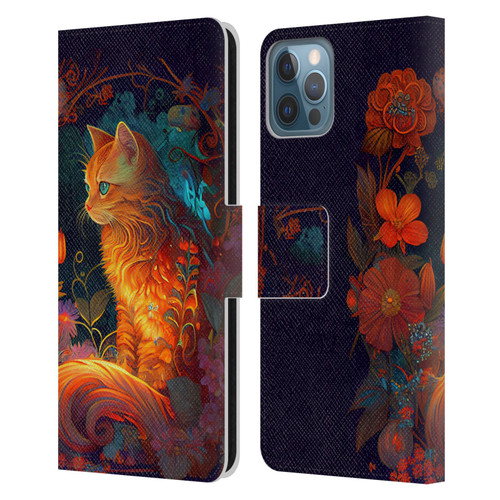 JK Stewart Art Cat Leather Book Wallet Case Cover For Apple iPhone 12 / iPhone 12 Pro