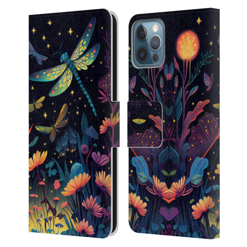 JK Stewart Art Dragonflies In Night Garden Leather Book Wallet Case Cover For Apple iPhone 12 / iPhone 12 Pro