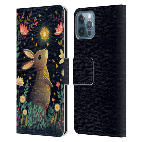 JK Stewart Art Rabbit Catching Falling Star Leather Book Wallet Case Cover For Apple iPhone 12 / iPhone 12 Pro