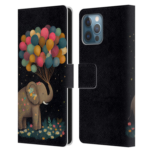 JK Stewart Art Elephant Holding Balloon Leather Book Wallet Case Cover For Apple iPhone 12 Pro Max