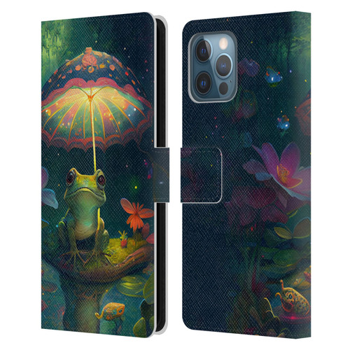 JK Stewart Art Frog With Umbrella Leather Book Wallet Case Cover For Apple iPhone 12 Pro Max
