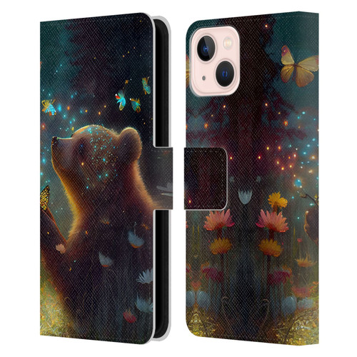 JK Stewart Art Bear Leather Book Wallet Case Cover For Apple iPhone 13