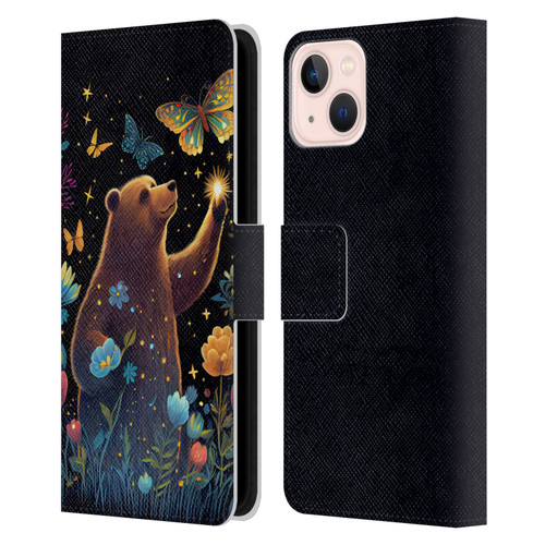 JK Stewart Art Bear Reaching Up Leather Book Wallet Case Cover For Apple iPhone 13