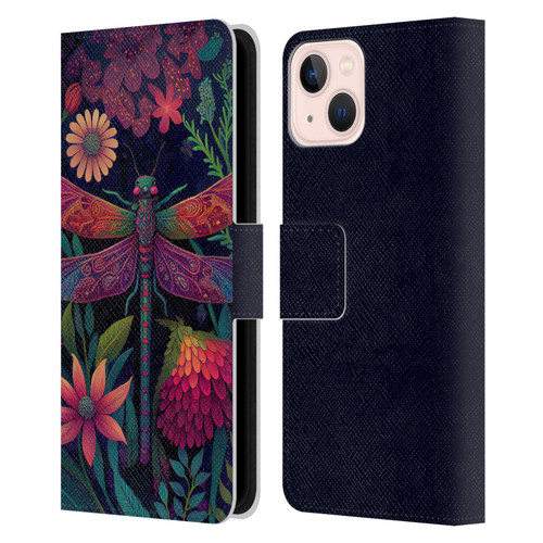 JK Stewart Art Dragonfly Purple Leather Book Wallet Case Cover For Apple iPhone 13