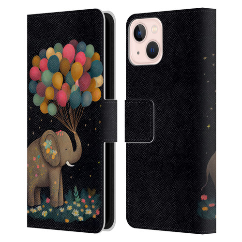 JK Stewart Art Elephant Holding Balloon Leather Book Wallet Case Cover For Apple iPhone 13
