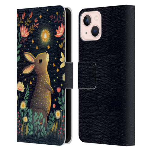 JK Stewart Art Rabbit Catching Falling Star Leather Book Wallet Case Cover For Apple iPhone 13