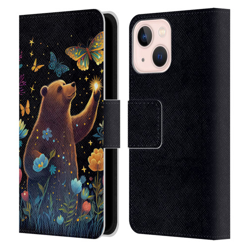 JK Stewart Art Bear Reaching Up Leather Book Wallet Case Cover For Apple iPhone 13 Mini