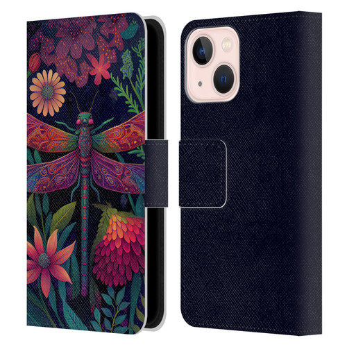 JK Stewart Art Dragonfly Purple Leather Book Wallet Case Cover For Apple iPhone 13 Mini