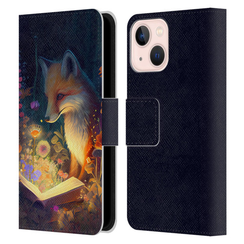 JK Stewart Art Fox Reading Leather Book Wallet Case Cover For Apple iPhone 13 Mini