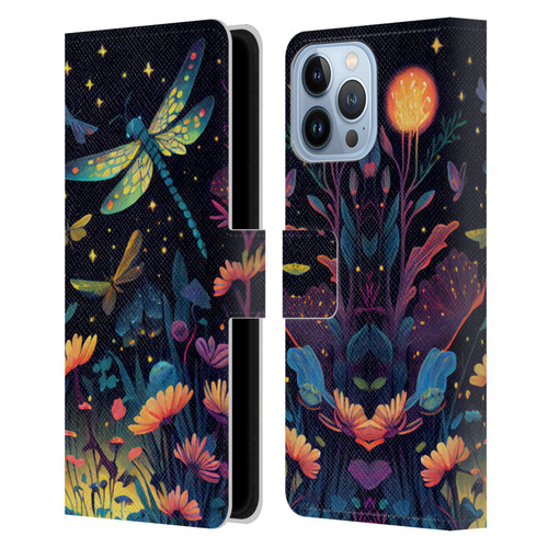 JK Stewart Art Dragonflies In Night Garden Leather Book Wallet Case Cover For Apple iPhone 13 Pro Max