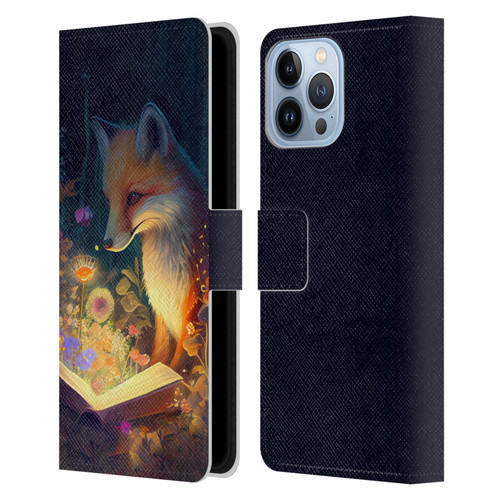 JK Stewart Art Fox Reading Leather Book Wallet Case Cover For Apple iPhone 13 Pro Max