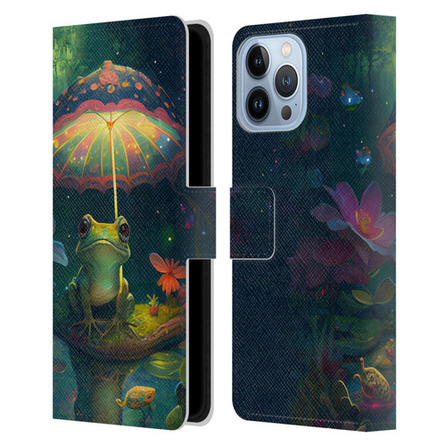 JK Stewart Art Frog With Umbrella Leather Book Wallet Case Cover For Apple iPhone 13 Pro Max