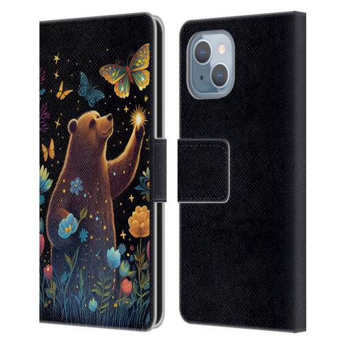 JK Stewart Art Bear Reaching Up Leather Book Wallet Case Cover For Apple iPhone 14