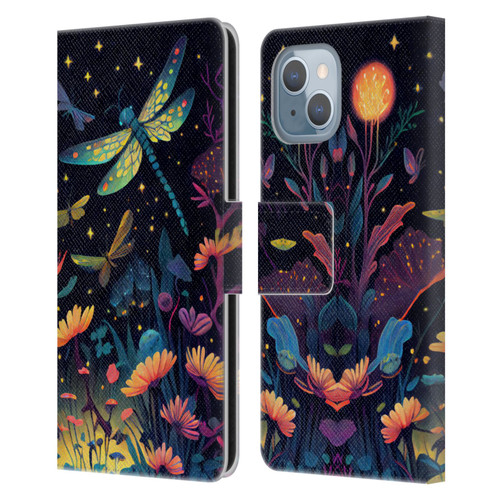 JK Stewart Art Dragonflies In Night Garden Leather Book Wallet Case Cover For Apple iPhone 14