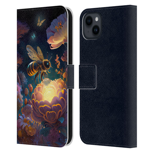 JK Stewart Art Bee Leather Book Wallet Case Cover For Apple iPhone 15 Plus