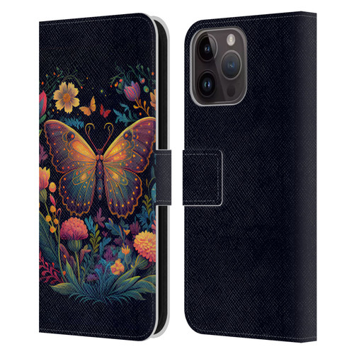 JK Stewart Art Butterfly In Night Garden Leather Book Wallet Case Cover For Apple iPhone 15 Pro Max