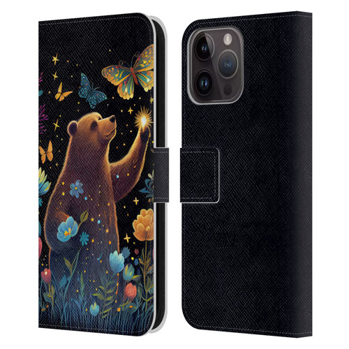JK Stewart Art Bear Reaching Up Leather Book Wallet Case Cover For Apple iPhone 15 Pro Max