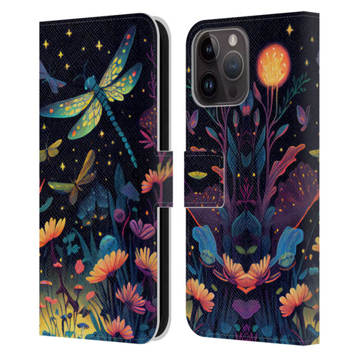JK Stewart Art Dragonflies In Night Garden Leather Book Wallet Case Cover For Apple iPhone 15 Pro Max