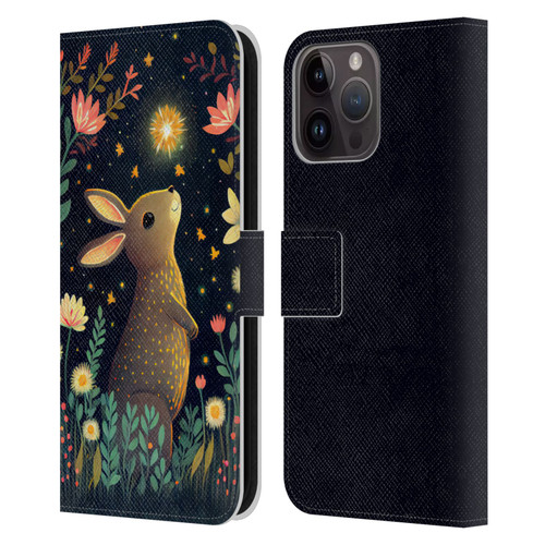 JK Stewart Art Rabbit Catching Falling Star Leather Book Wallet Case Cover For Apple iPhone 15 Pro Max