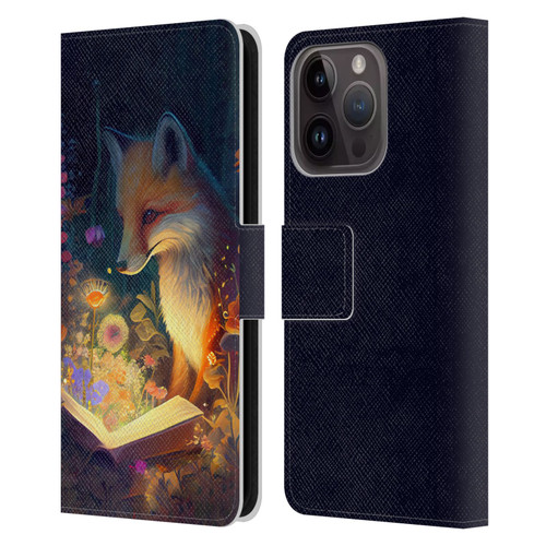 JK Stewart Art Fox Reading Leather Book Wallet Case Cover For Apple iPhone 15 Pro