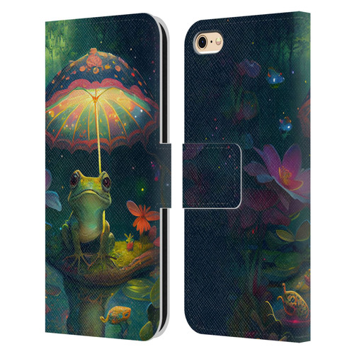 JK Stewart Art Frog With Umbrella Leather Book Wallet Case Cover For Apple iPhone 6 / iPhone 6s