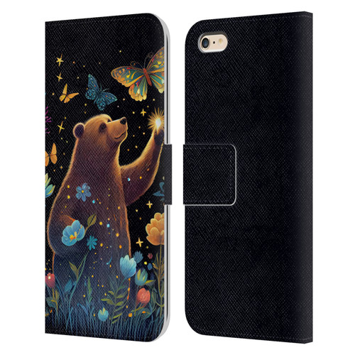 JK Stewart Art Bear Reaching Up Leather Book Wallet Case Cover For Apple iPhone 6 Plus / iPhone 6s Plus