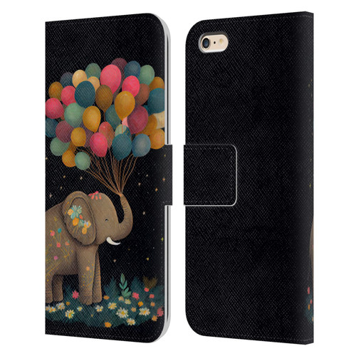 JK Stewart Art Elephant Holding Balloon Leather Book Wallet Case Cover For Apple iPhone 6 Plus / iPhone 6s Plus